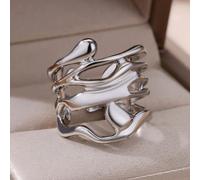 The Colourful Aura Abstract Fluid Wrap Wide Adjustable Band Gold Or Silver Ring Silver One Size