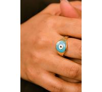 The Colourful Aura Women's Adjustable Devil Evil Eye Turkish Boho Protection Nazaria Ring in Blue The Colourful Aura Blue One Size