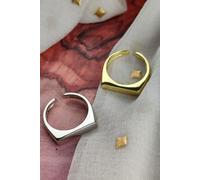 The Colourful Aura Women's Adjustable Flat Top Square Thin Open Sterling Silver Signet Solid Ring in Gold The Colourful Aura Gold One Size