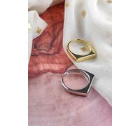 The Colourful Aura Women's Adjustable Flat Top Square Thin Open Sterling Silver Signet Solid Ring The Colourful Aura Silver One Size