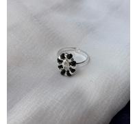 Adjustable Silver Black Floral Slim Daisy Dainty Midi Ring The Colourful Aura Silver One Size
