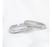 The Colourful Aura Women's Adjustable Silver Plain Couple Promise Band Zircon Ring Set The Colourful Aura Silver One Size