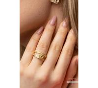 The Colourful Aura Women's Adjustable U-Shaped Zircon Hip Hop Cross Braid Fashion Statement Ring in Gold