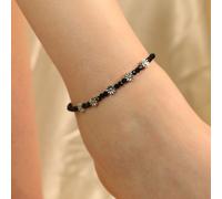 The Colourful Aura Women's Black Beads Floral Indie Chain Boho Payal Anklet | Size: 10 inches The Colourful Aura Black 10 inches