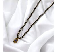 The Colourful Aura Women's Black Crystal Gold Beaded Hamsa Mangalsutra Pendant Elegant Necklace