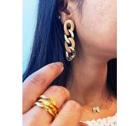 The Colourful Aura Women's Black & Khaki Chain Tassel Dangle Earring