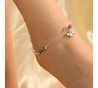 The Colourful Aura Women's Black Red Enamel Pipe Silver Plated Asian Indian Payal Anklet The Colourful Aura Silver One Size