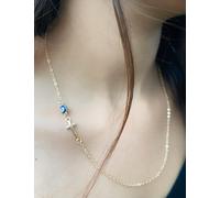 The Colourful Aura Women's Blue Evil Eye Sideways Cross Christian Charm Minimalist Choker Dainty Necklace in Gold The Colourful Aura Gold One Size