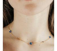 The Colourful Aura Women's Blue Evil Eye Sideways Cross Necklace Minimalist Choker Dainty Protection Choker in Gold | Size: 18"