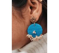 The Colourful Aura Women's Blue Handmade Poth White Pearl Fabric Earrings