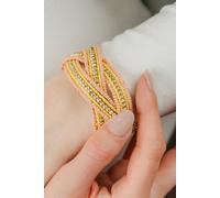 The Colourful Aura Women's Blue Orange Golden Pearl Thick Open Cuff Ethnic Boho Gypsy Bridal Kada Bangle Bracelet