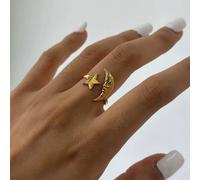 The Colourful Aura Women's Boho Celestial Moon & Star Ring Adjustable Gold/Silver in Gold The Colourful Aura Gold One Size