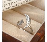 The Colourful Aura Women's Boho Celestial Moon & Star Ring Adjustable Gold/Silver in Silver The Colourful Aura Silver One Size