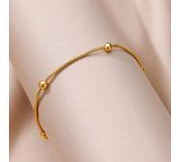 The Colourful Aura Women's Brass Beaded Round Ball Minimalist Boho Slim Foot Payal Anklet in Gold | Size: 10"