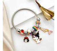 The Colourful Aura Women's Cartoon Charm Dangle Silver Enamel Bangle Bracelet The Colourful Aura Silver One Size