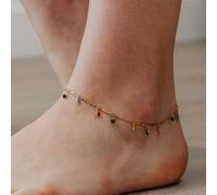 The Colourful Aura Women's Colourful Mama Boho Charm Silver Dangle Dainty Rainbow Anklet in Gold | Size: 8 The Colourful Aura Gold 8