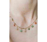 The Colourful Aura Women's Colourful Rainbow Flower Indie Boho Daisy Charms Dangle Choker Summer Necklace in Gold | Size: 18 inches The Colourful Aura Gold 18 inches