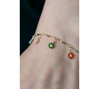 The Colourful Aura Women's Colourful Rainbow Sun Flower Charm Indie Boho Daisy Beaded Dangly Bracelet in Gold | Size: 6 inches The Colourful Aura Gold 6 inches
