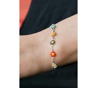 The Colourful Aura Women's Colourful Rainbow Sun Flower Charm Indie Daisy Floral Summer Boho Bracelet in Silver | Size: 8 The Colourful Aura Silver 8
