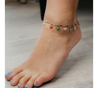 The Colourful Aura Women's Colourful Rainbow Sun Flower Charms Indie Boho Daisy Floral Summer Anklet in Silver | Size: 9 inches The Colourful Aura Silver 9 inches