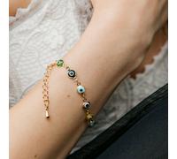The Colourful Aura Women's Colourful Silver Plated Turkish Evil Eye Charm Bead Protection Rainbow Bracelet in Gold | Size: 6"