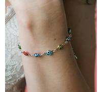 The Colourful Aura Women's Colourful Silver Plated Turkish Evil Eye Charm Bead Protection Rainbow Bracelet | Size: 8 The Colourful Aura Silver 8