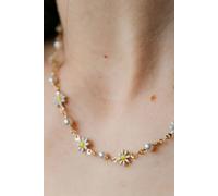 The Colourful Aura Women's Colourful White Indie Boho Daisy Sun Flower Pearl Choker Floral Summer Necklace in Gold | Size: 14"
