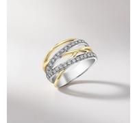 The Colourful Aura Women's Cross Wide Silver Gold Stone Band Ring | Size: 9