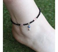 The Colourful Aura Women's Dangle Evil Eye Black Beaded Silver Foot Anklet Payal | Size: 10 inches The Colourful Aura Black 10 inches