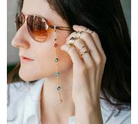 The Colourful Aura Women's Evil Eye Bead Glass Detachable Sunglass & Reading Glasses Lanyard in Gold | Size: 28 inches The Colourful Aura Gold 28 inches