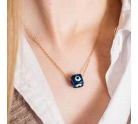 The Colourful Aura Women's Evil Eye Dice Square Bead Minimalist Adjustable Pendant Protection Necklace in Gold | Size: 16"