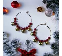 The Colourful Aura Women's Gold Red Ghungroo 30mm Huggie Hoop Bali Earring The Colourful Aura Red One Size
