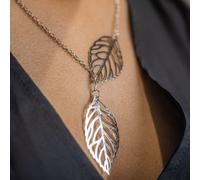 The Colourful Aura Women's Gold Silver Twin Filigree Leaf Y shape Lariat Adjustable Necklace The Colourful Aura Silver One Size