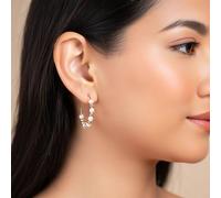 The Colourful Aura Women's Gold White Beaded 30mm Bali Hoop Earring