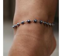 The Colourful Aura Women's Golden Blue Evil Eye Protection Charm Adjustable Turkish Beaded Payal Anklet in Silver | Size: 8 The Colourful Aura Silver 8