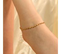 Golden Brass Rounds Beaded Minimalist Boho Slim Foot Indian Payal Anklet The Colourful Aura Gold 10 inches
