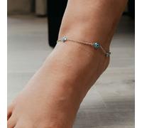 The Colourful Aura Women's Golden Evil Eye Protection Turkish Greek Adjustable Nazar Foot Anklet in Silver | Size: 7 The Colourful Aura Silver 7