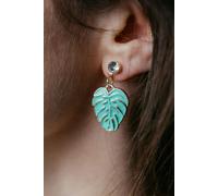 The Colourful Aura Women's Green Feather Leaf Zircon Charm Drop Stud Earrings The Colourful Aura Green One Size