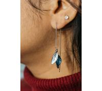 The Colourful Aura Women's Grey White Long Leaf Drop Tassel Chain Earrings in Silver The Colourful Aura Silver One Size