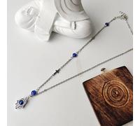 The Colourful Aura Women's Half Evil Eye Cross Hamsa Charm Pendant Choker Protection Necklace in Silver | Size: 18"