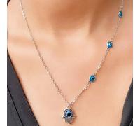 The Colourful Aura Women's Half Evil Eye Necklace Hamsa Charm Silver Protection Choker Necklace | Size: 14 inches The Colourful Aura Silver 14 inches