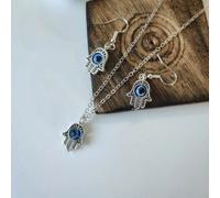 The Colourful Aura Women's Hamsa Evil Eye Fatima Hand Dangle Drop Necklace in Silver The Colourful Aura Silver One Size