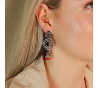 The Colourful Aura Women's Indian Boho Oxidised Drop Ethnic Jhumkis Earrings in Red