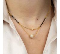 The Colourful Aura Women's Indian Gold Plated Black Bead Everyday Mangalsutra Minimalist Nazaria Necklace in White