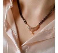 The Colourful Aura Women's Indian Mania Nuptial Nazaria Zircon Dangle Mangalsutra Black Beads Necklace