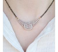 Indian Nazaria Silver Zircon Dangle Mangalsutra Black Beads Earring and Necklace The Colourful Aura Silver 18 inches