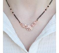 The Colourful Aura Women's Indian Nazarian Floral Rose Gold Zircon Mangalsutra Black Beads Necklace | Size: 18"