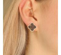 The Colourful Aura Women's Large Black Clover Elegant Rose Gold Plated Stud Earrings The Colourful Aura Black One Size
