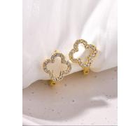 The Colourful Aura Women's Large Clover Elegant Gold Plated Stud Earrings The Colourful Aura Gold One Size