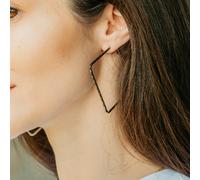 The Colourful Aura Women's Large Hammered Square Geometric Hoop Earrings in Black